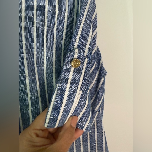 Anne Klein Blue~ White Striped Zipper Dress ~ Size 10 - Picture 4 of 6